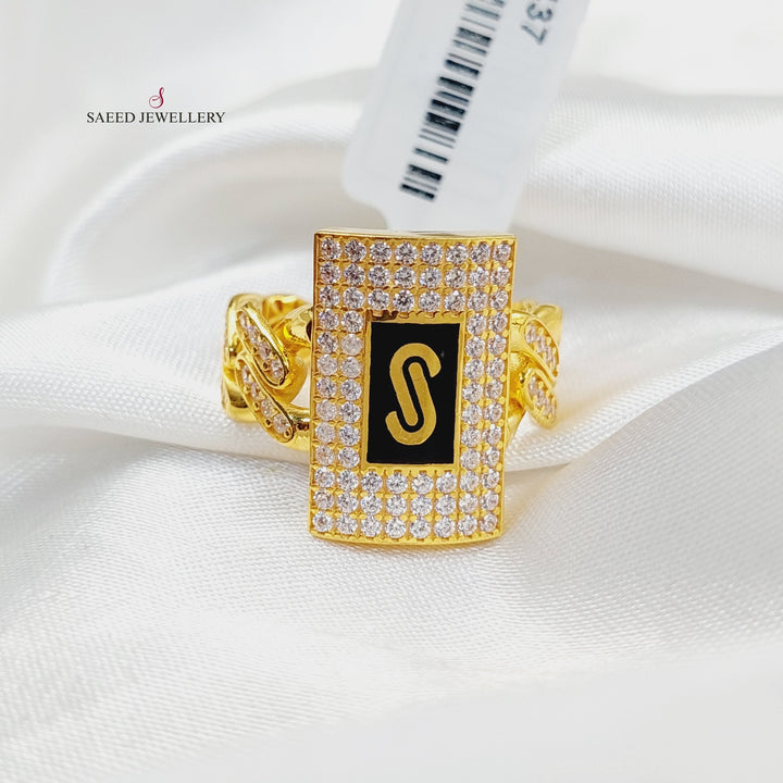 Zircon Studded Cuban Links Ring  Made Of 21K Yellow Gold by Saeed Jewelry-30437