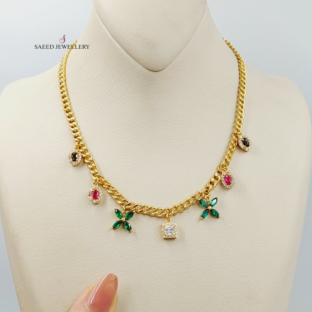 21K Gold Zircon Studded Dandash Necklace by Saeed Jewelry - Image 2