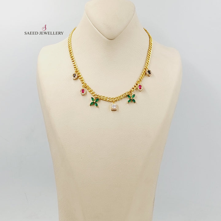 21K Gold Zircon Studded Dandash Necklace by Saeed Jewelry - Image 3