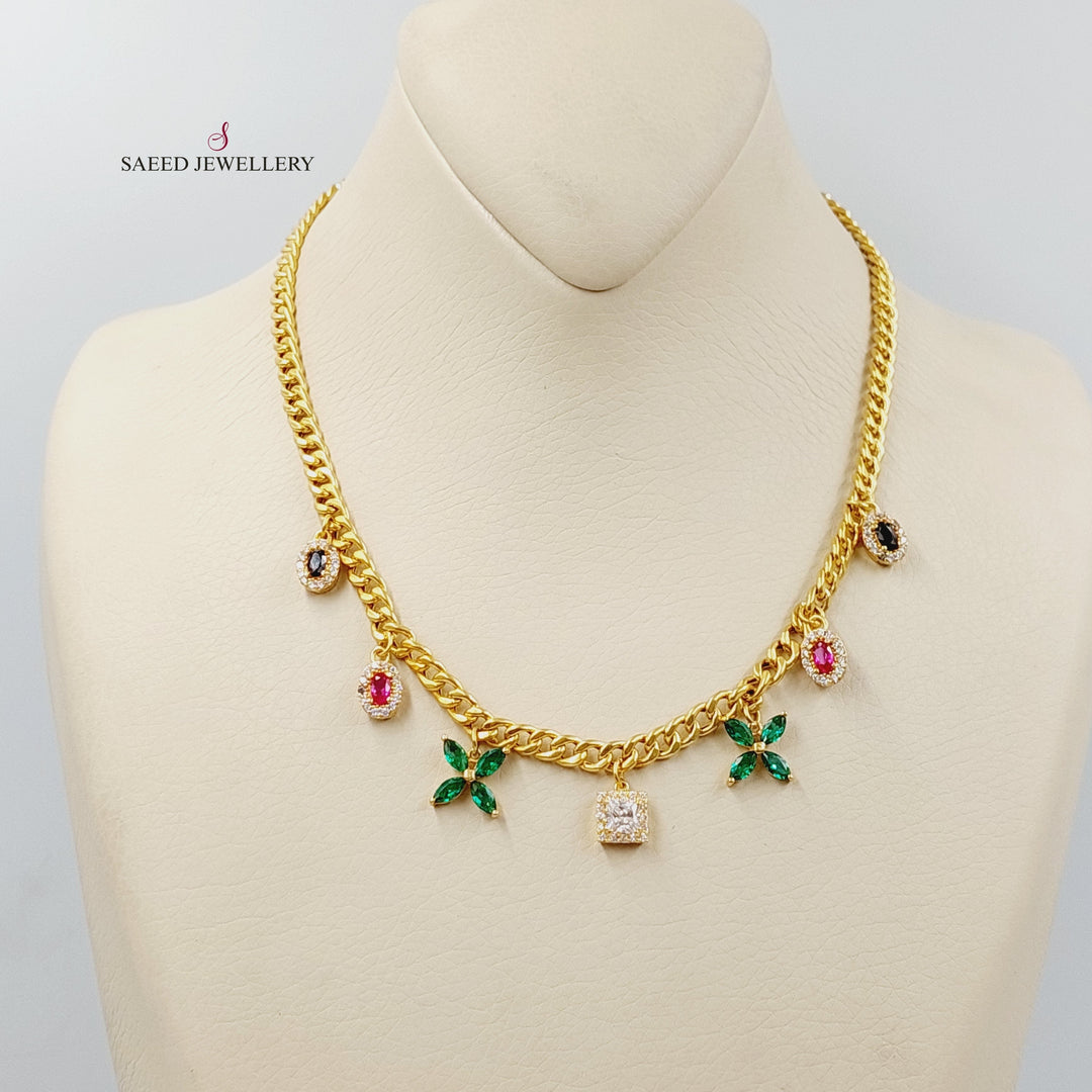 21K Gold Zircon Studded Dandash Necklace by Saeed Jewelry - Image 1