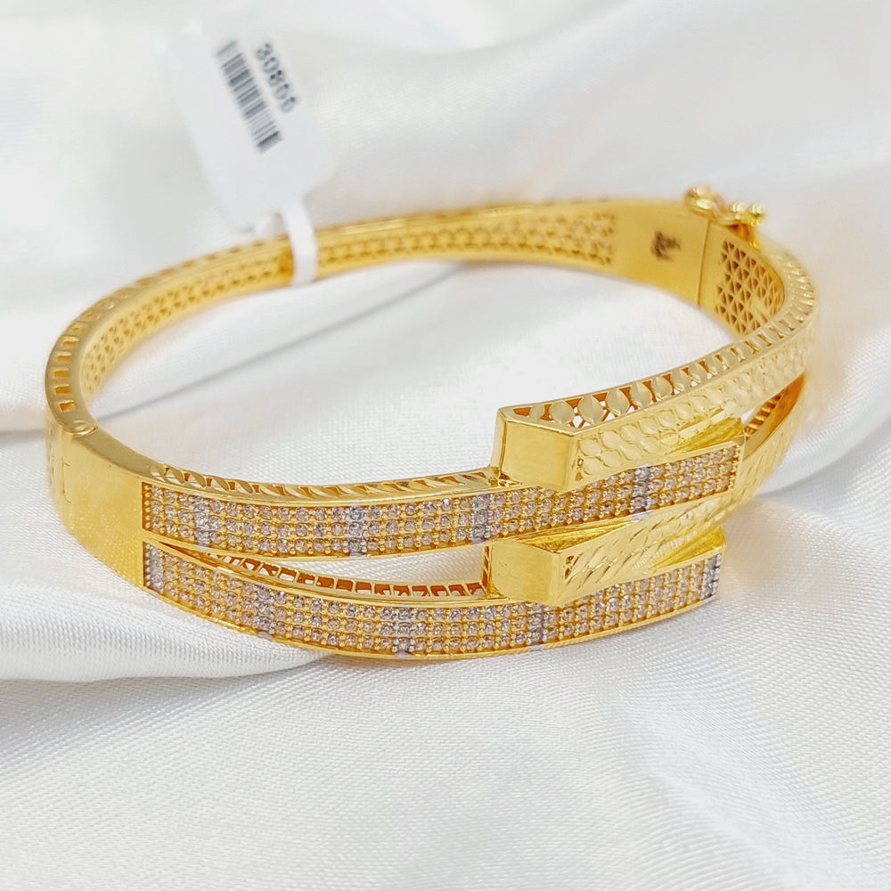 21K Gold Zircon Studded Deluxe Bangle Bracelet by Saeed Jewelry - Image 2