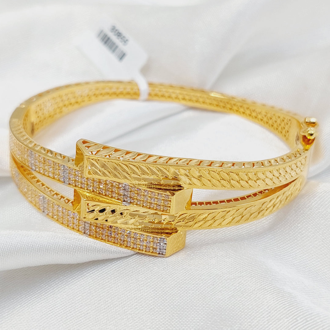 21K Gold Zircon Studded Deluxe Bangle Bracelet by Saeed Jewelry - Image 3