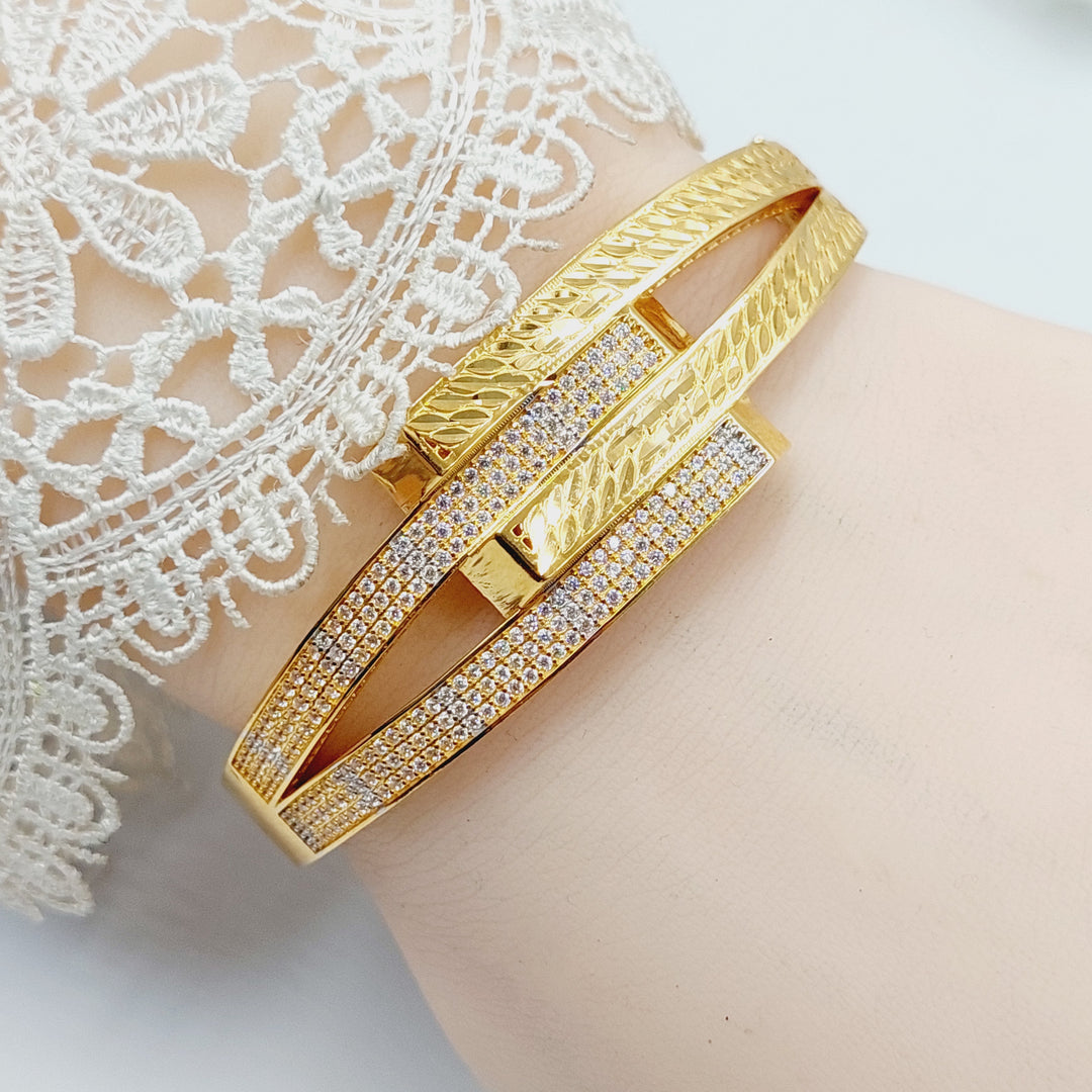 21K Gold Zircon Studded Deluxe Bangle Bracelet by Saeed Jewelry - Image 4