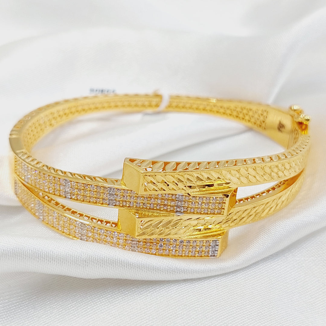21K Gold Zircon Studded Deluxe Bangle Bracelet by Saeed Jewelry - Image 6