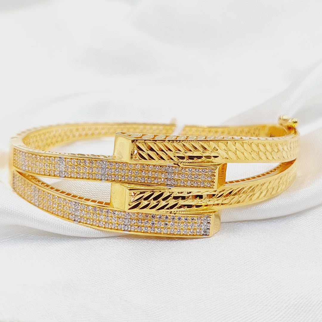21K Gold Zircon Studded Deluxe Bangle Bracelet by Saeed Jewelry - Image 1