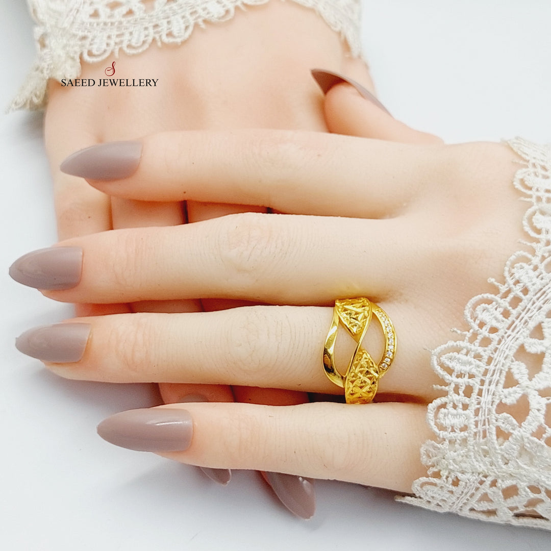 Zircon Studded Deluxe Ring  Made Of 21K Yellow Gold by Saeed Jewelry-29155
