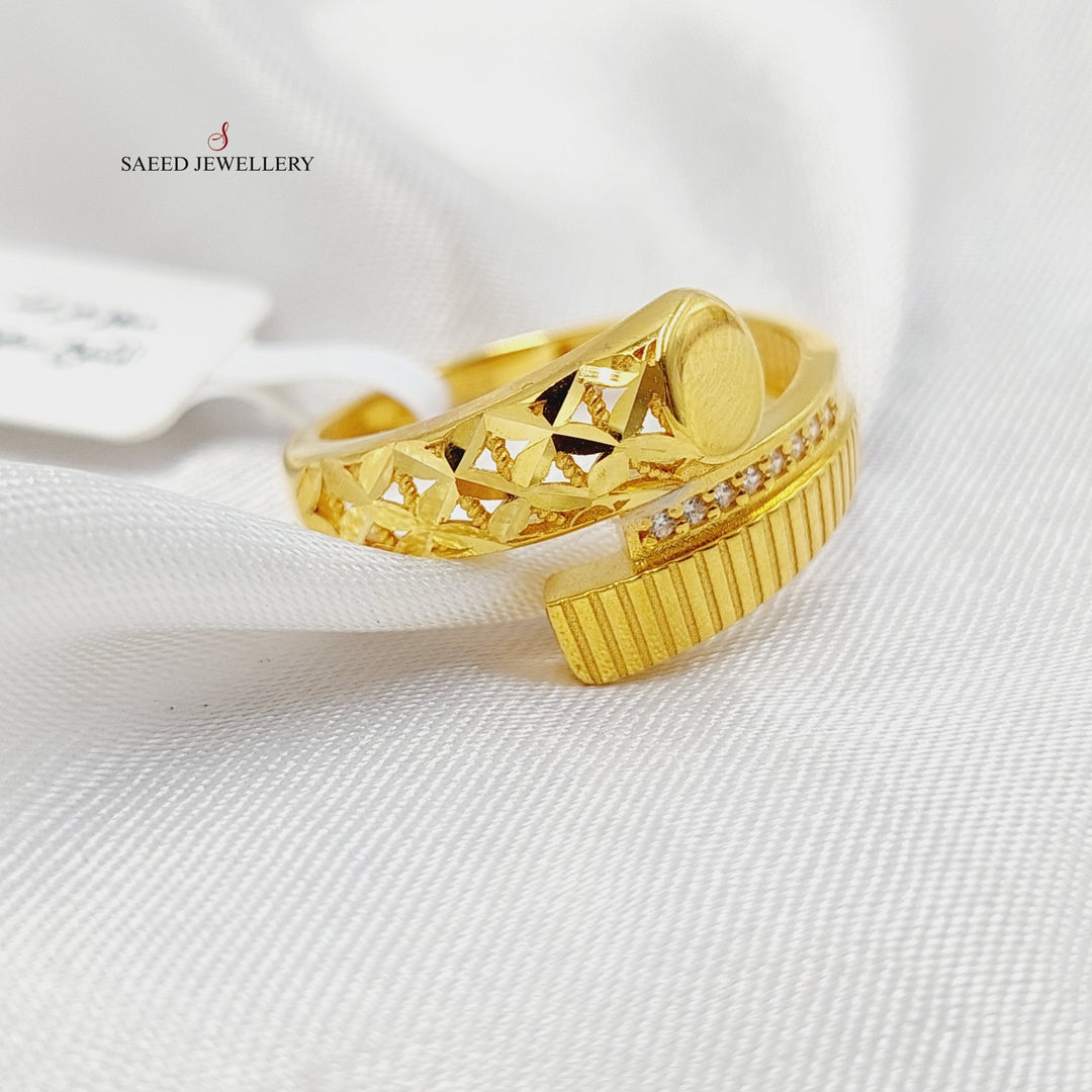 Zircon Studded Deluxe Ring  Made Of 21K Yellow Gold by Saeed Jewelry-29156