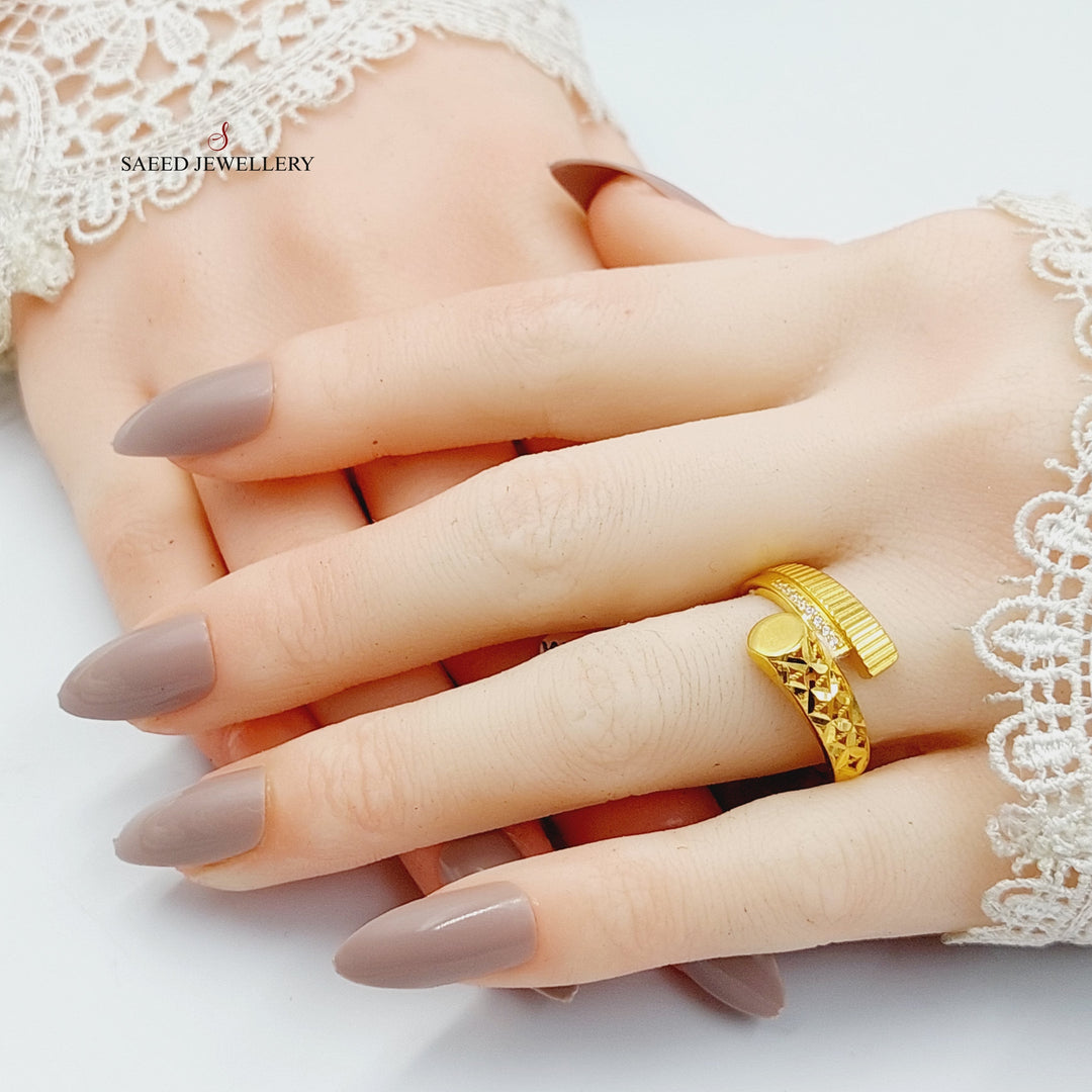 Zircon Studded Deluxe Ring  Made Of 21K Yellow Gold by Saeed Jewelry-29156