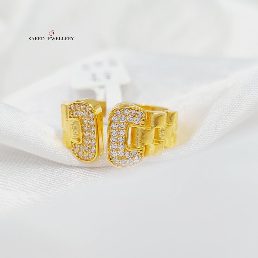 21K Gold Zircon Studded Deluxe Ring by Saeed Jewelry - Image 3