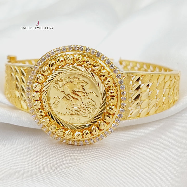 21K Gold Zircon Studded English Bangle Bracelet by Saeed Jewelry - Image 3