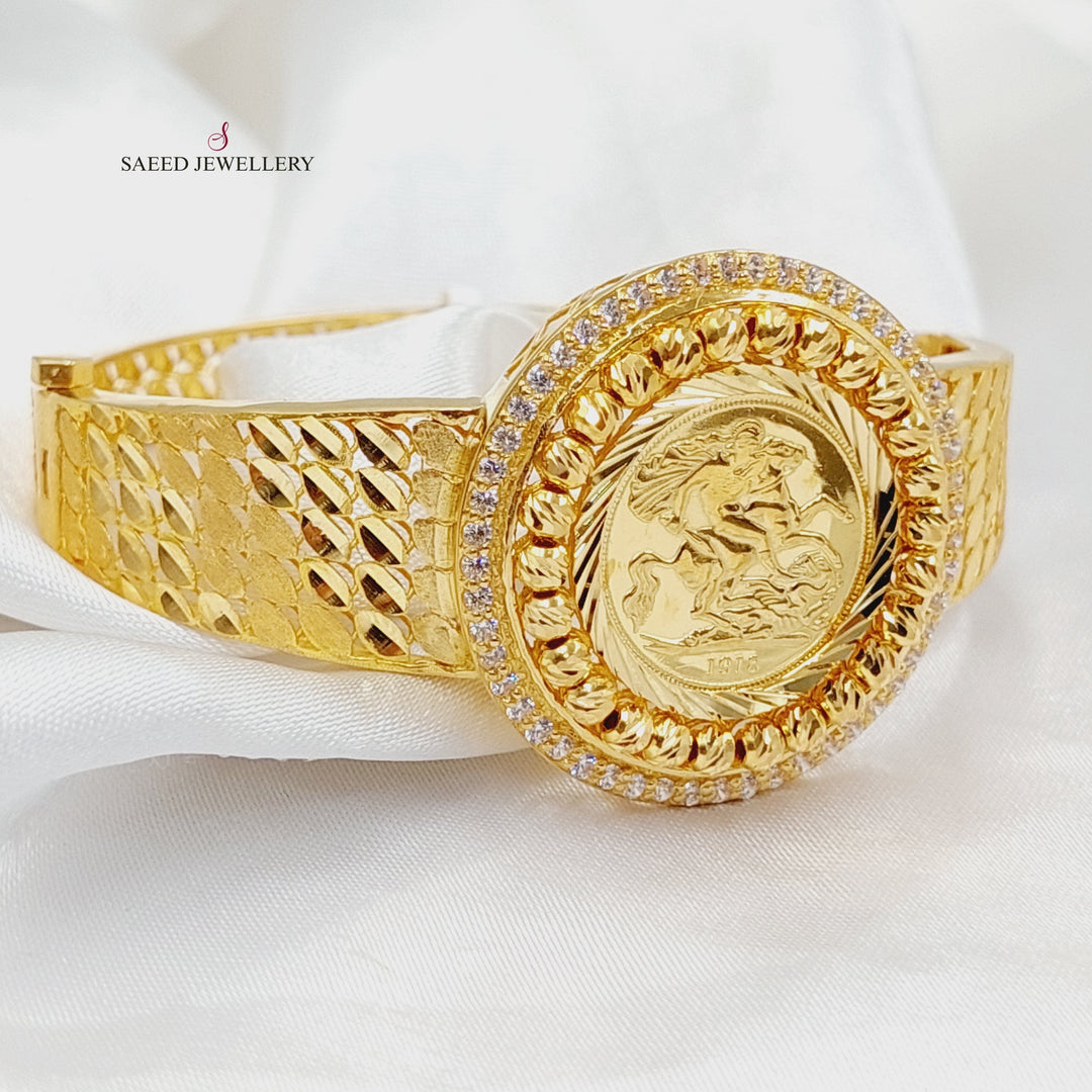 21K Gold Zircon Studded English Bangle Bracelet by Saeed Jewelry - Image 4