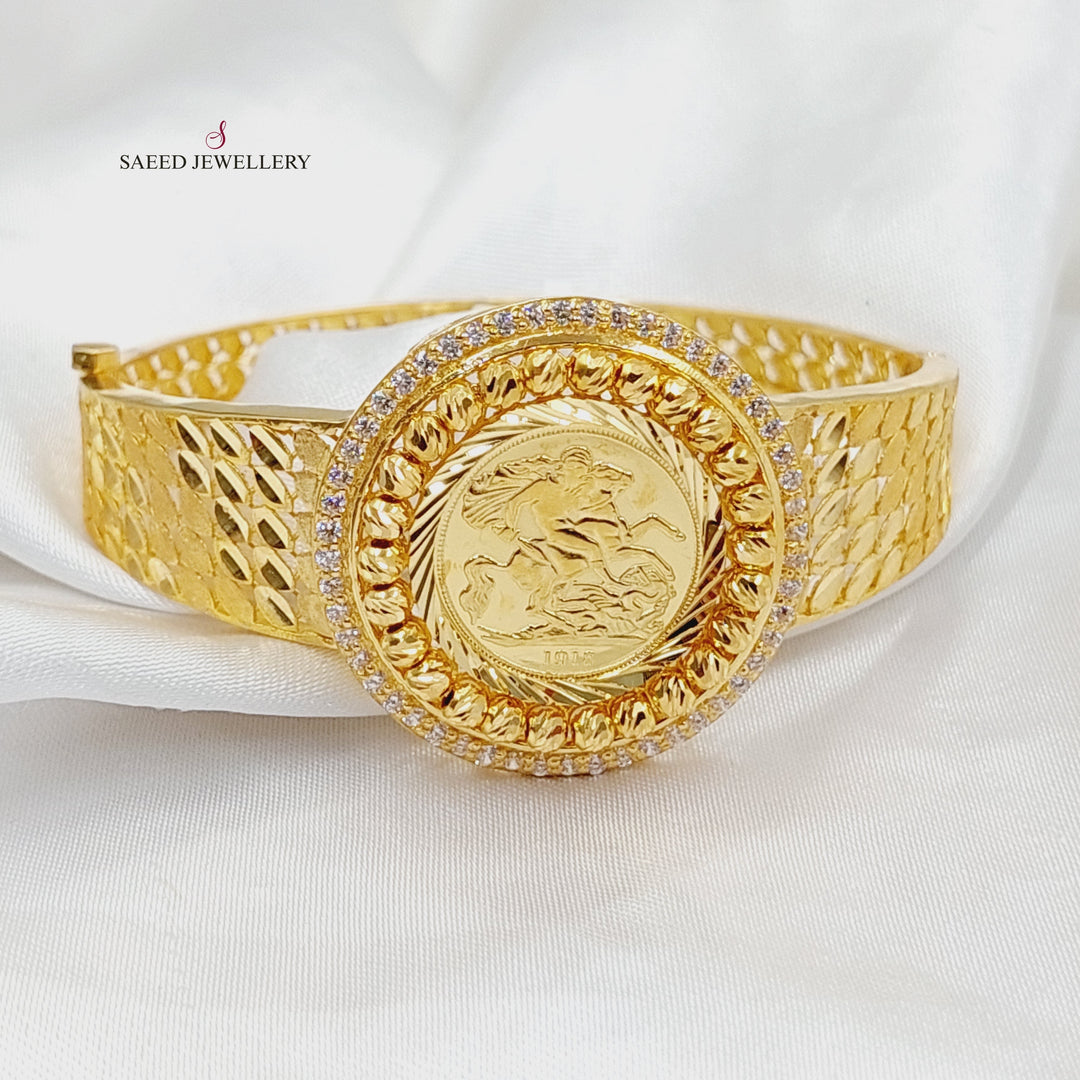 21K Gold Zircon Studded English Bangle Bracelet by Saeed Jewelry - Image 5