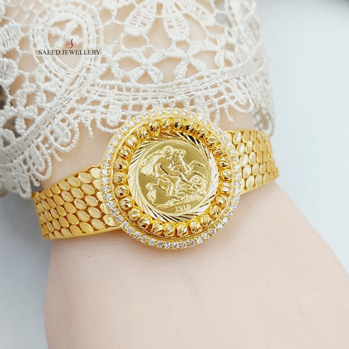 21K Gold Zircon Studded English Bangle Bracelet by Saeed Jewelry - Image 6