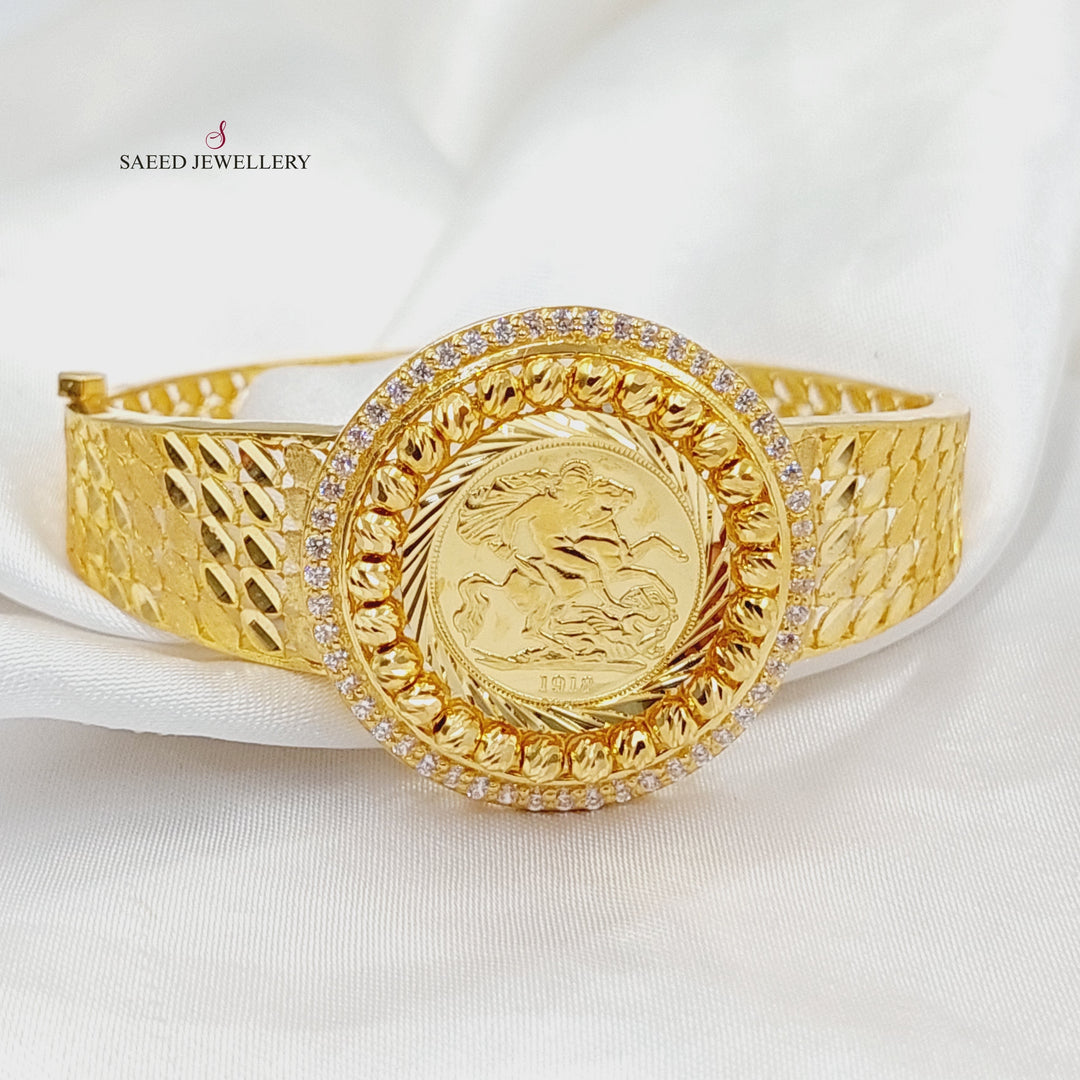21K Gold Zircon Studded English Bangle Bracelet by Saeed Jewelry - Image 1