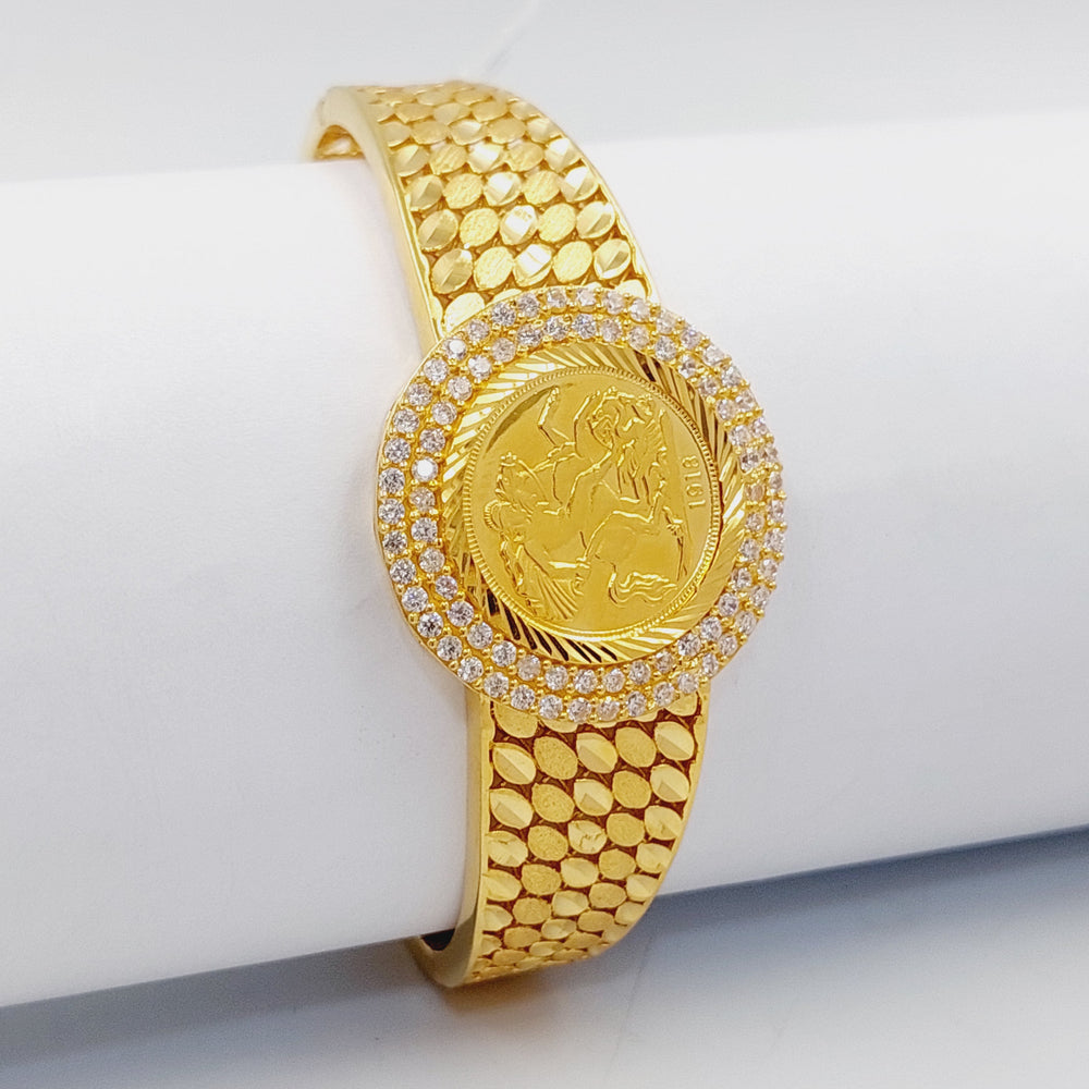 21K Gold Zircon Studded English Lira Bangle Bracelet by Saeed Jewelry - Image 2