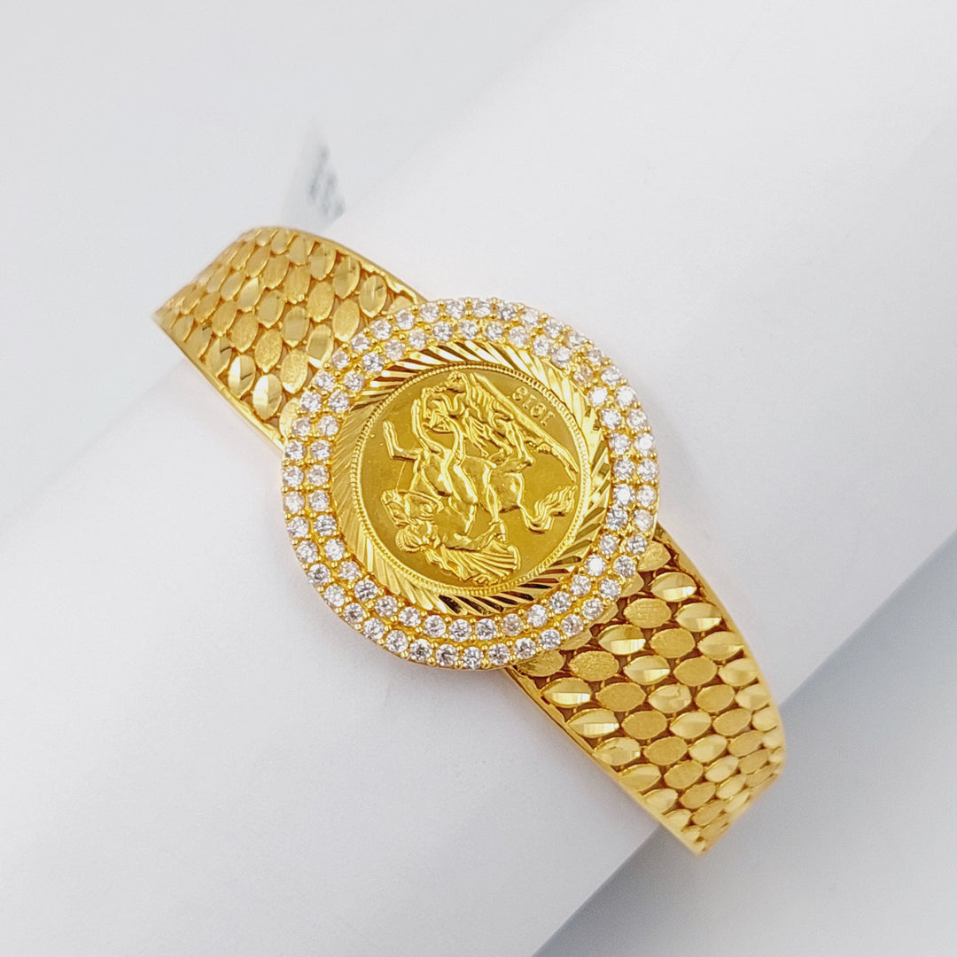 21K Gold Zircon Studded English Lira Bangle Bracelet by Saeed Jewelry - Image 3
