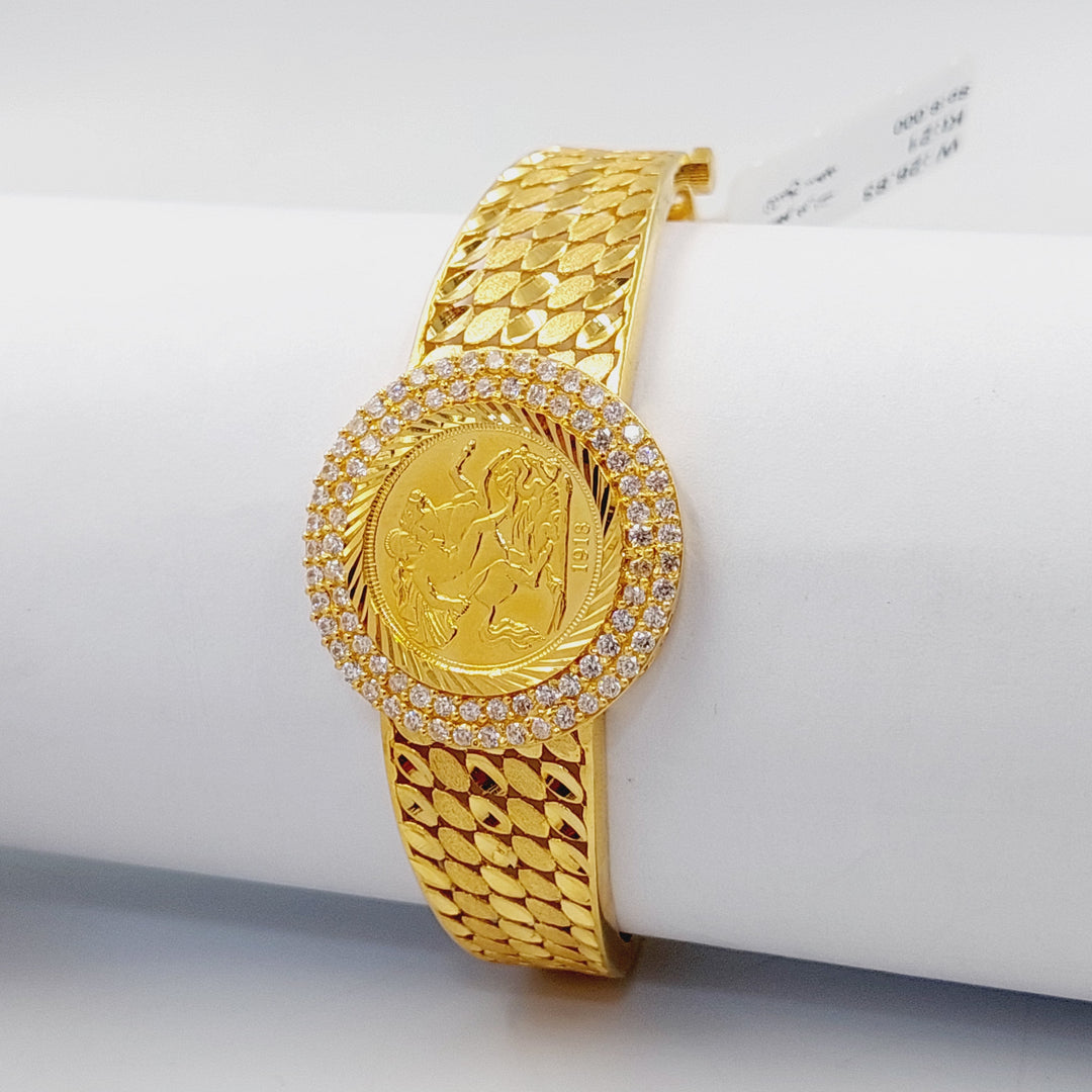 21K Gold Zircon Studded English Lira Bangle Bracelet by Saeed Jewelry - Image 4