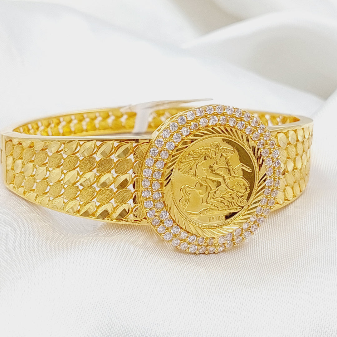 21K Gold Zircon Studded English Lira Bangle Bracelet by Saeed Jewelry - Image 5
