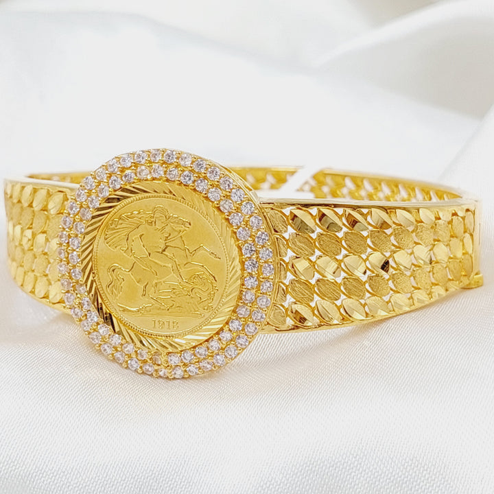 21K Gold Zircon Studded English Lira Bangle Bracelet by Saeed Jewelry - Image 6
