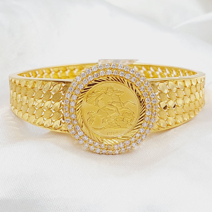 21K Gold Zircon Studded English Lira Bangle Bracelet by Saeed Jewelry - Image 1