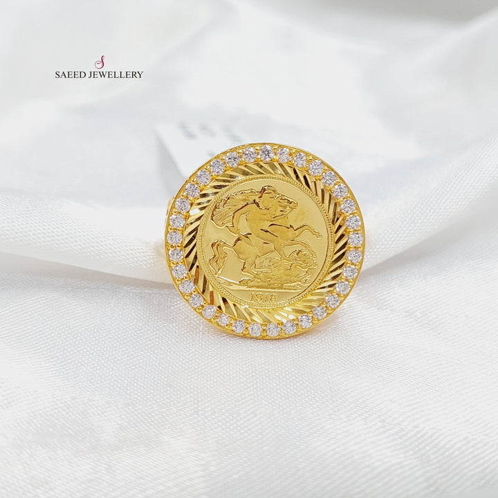 21K Gold Zircon Studded English Lira Ring by Saeed Jewelry - Image 3