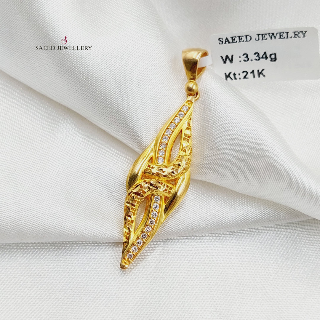 21K Gold Zircon Studded Engraved Pendant by Saeed Jewelry - Image 4