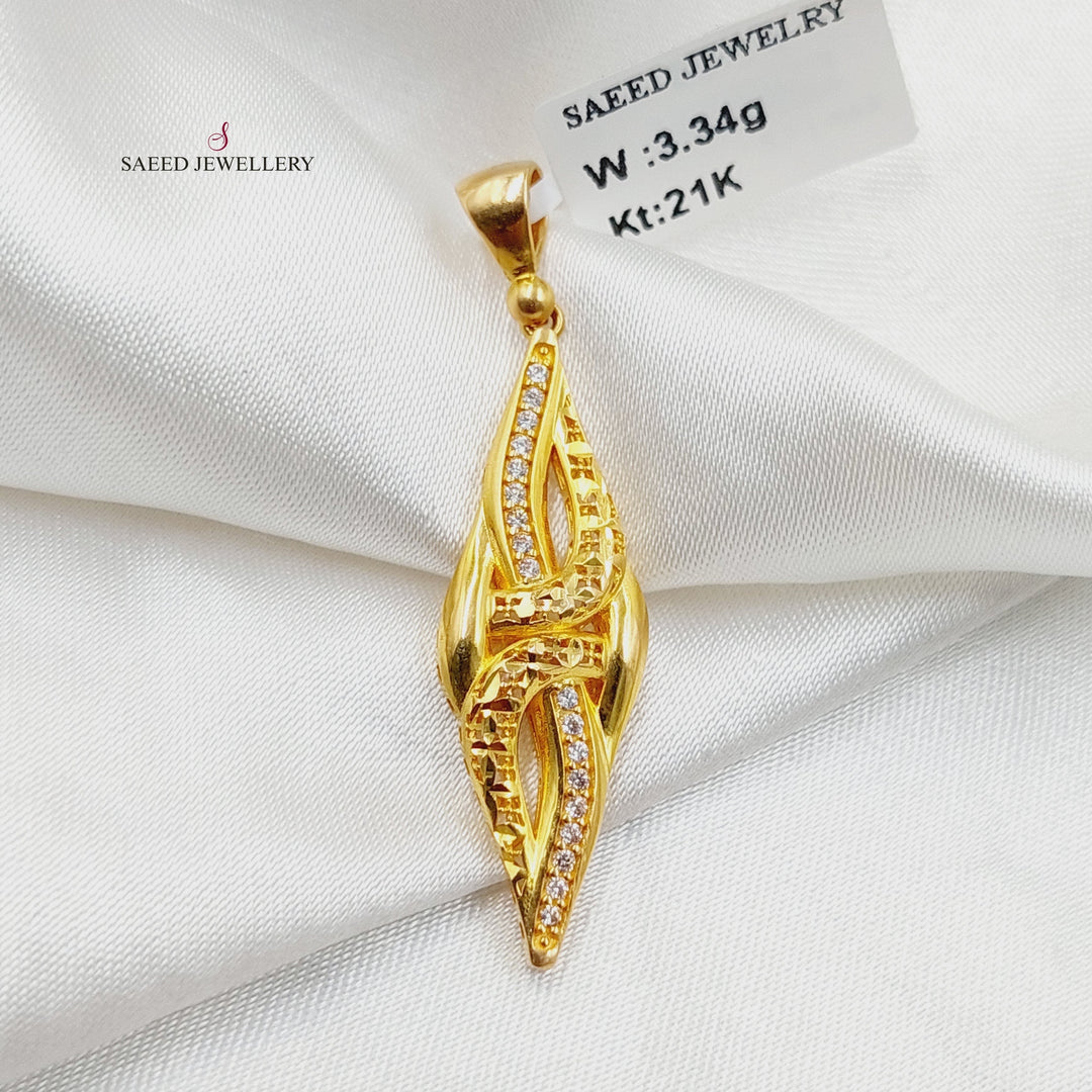 21K Gold Zircon Studded Engraved Pendant by Saeed Jewelry - Image 1