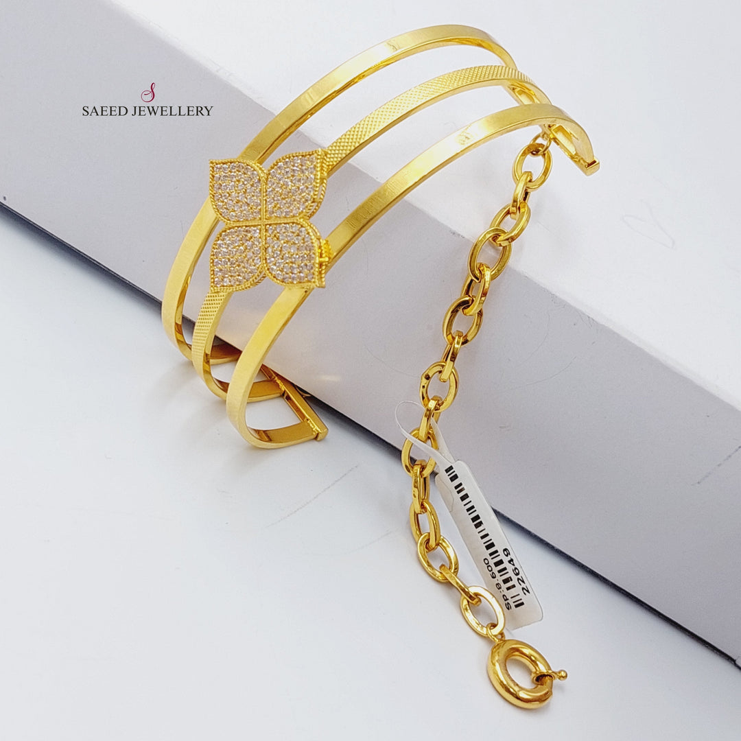 21K Gold Zircon Studded Fancy Bangle Bracelet by Saeed Jewelry - Image 3