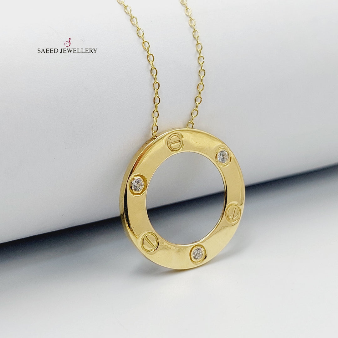 Zircon Studded Figaro Necklace  Made Of 18K Yellow Gold by Saeed Jewelry-30123