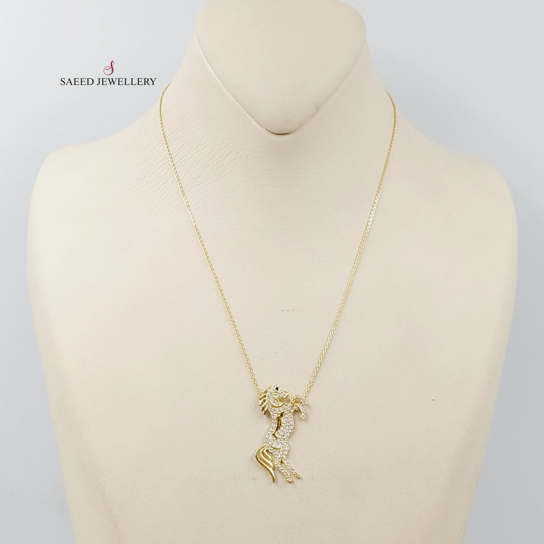Zircon Studded Horse Necklace  Made Of 18K Yellow Gold by Saeed Jewelry-29390