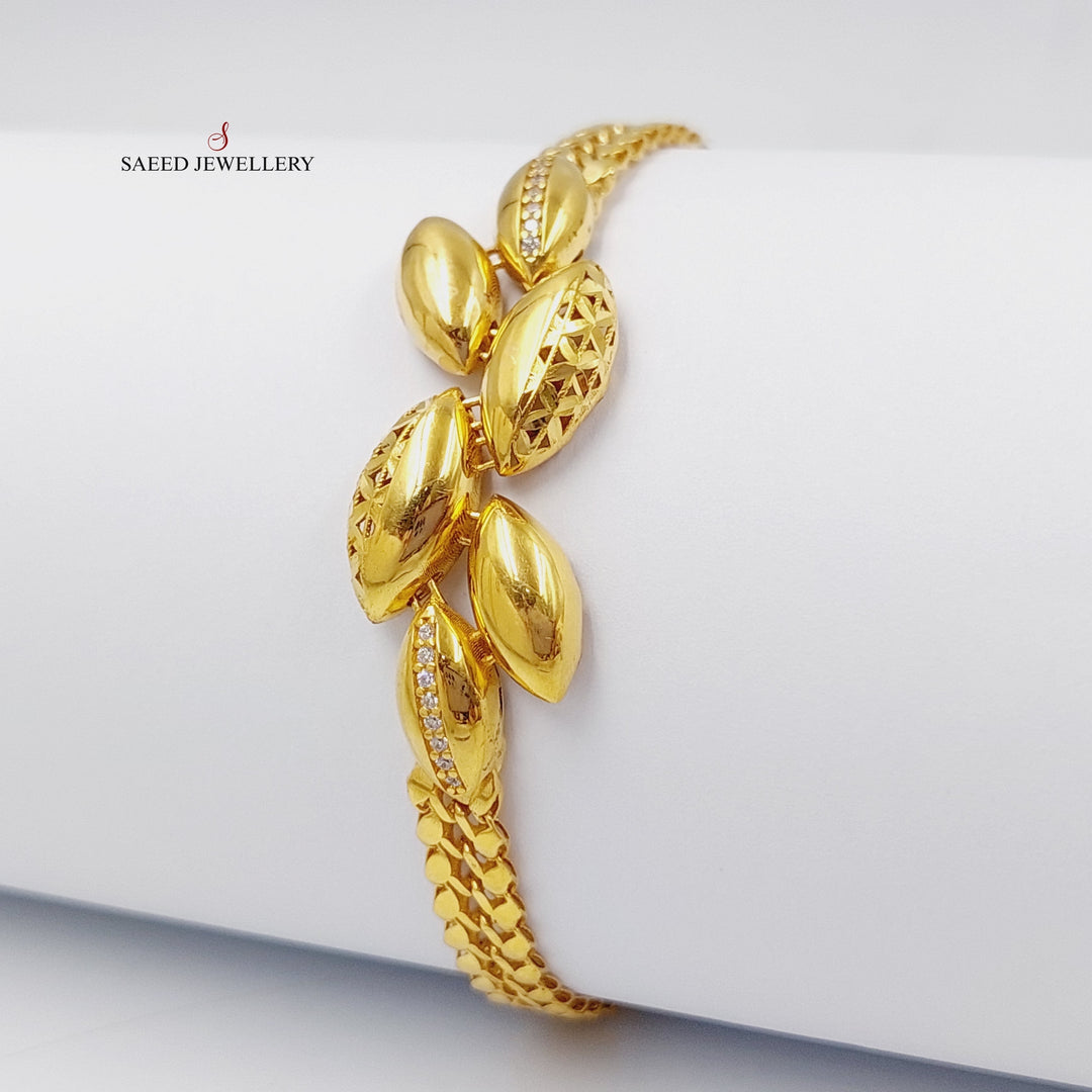 21K Gold Zircon Studded Leaf Bracelet by Saeed Jewelry - Image 3