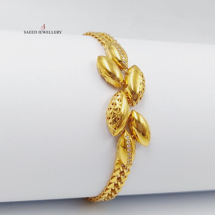 21K Gold Zircon Studded Leaf Bracelet by Saeed Jewelry - Image 4