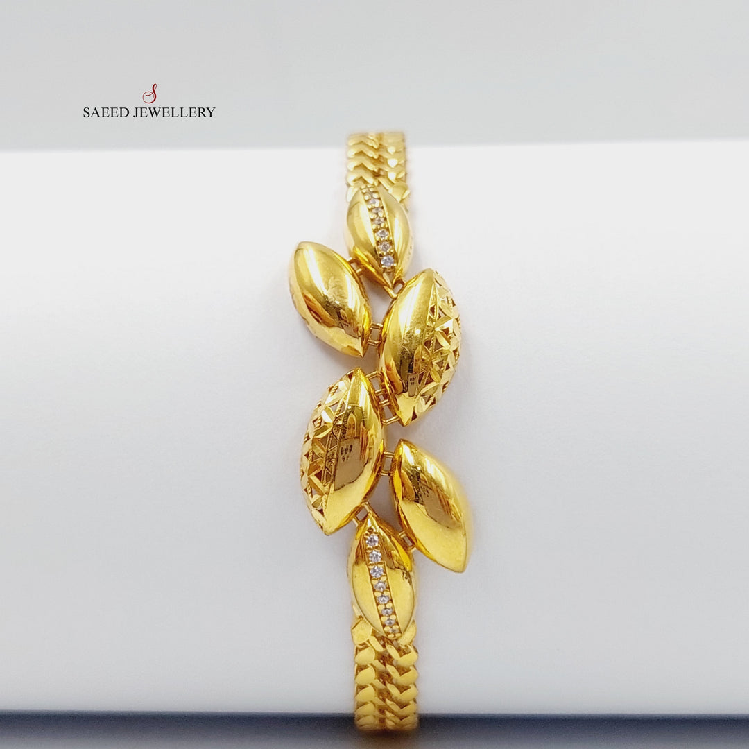 21K Gold Zircon Studded Leaf Bracelet by Saeed Jewelry - Image 1