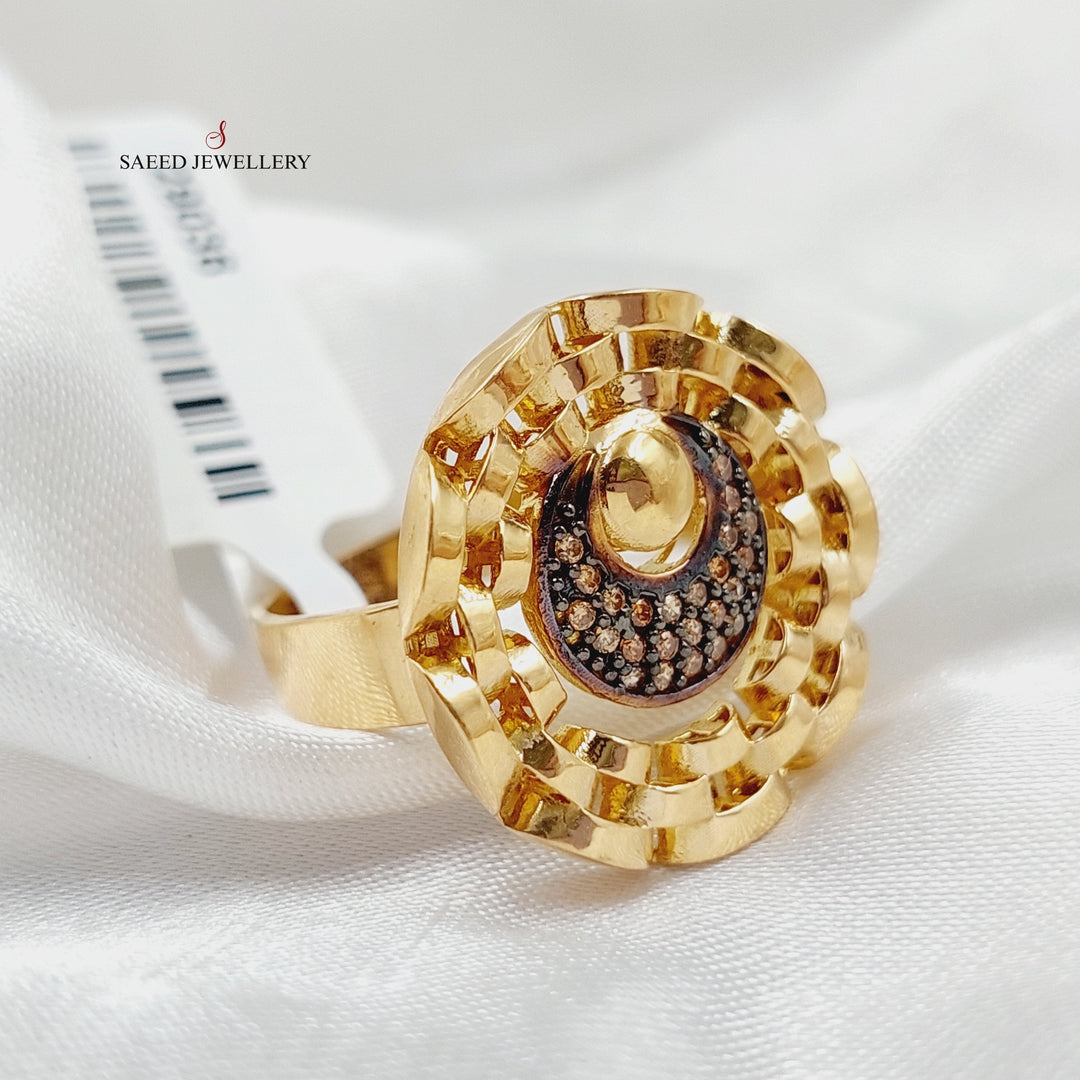 21K Gold Zircon Studded Moon Ring by Saeed Jewelry - Image 1