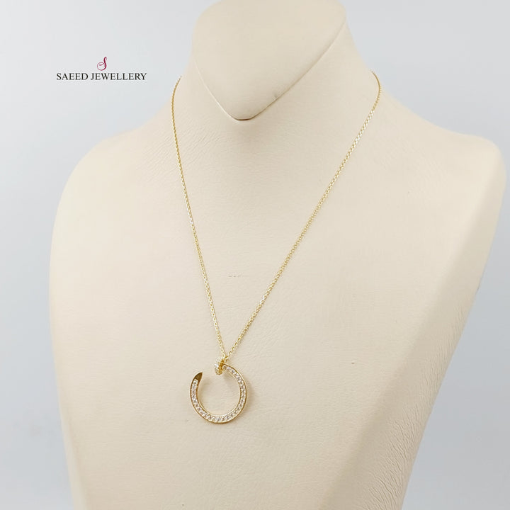 Zircon Studded Nail Necklace  Made Of 18K Yellow Gold by Saeed Jewelry-29394