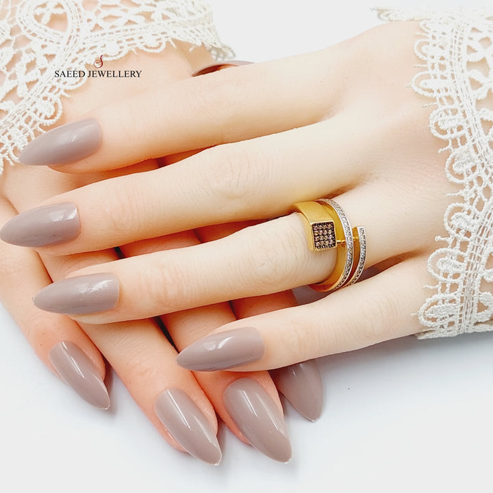 21K Gold Zircon Studded Nail Ring by Saeed Jewelry - Image 4