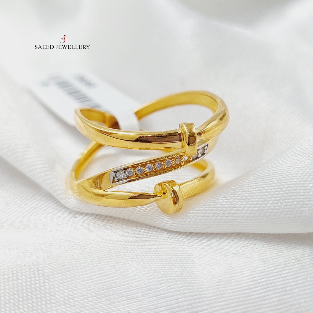 21K Gold Zircon Studded Nail Ring by Saeed Jewelry - Image 2