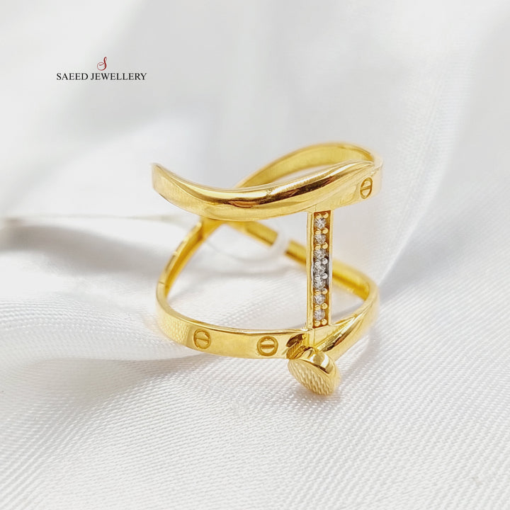 21K Gold Zircon Studded Nail Ring by Saeed Jewelry - Image 2