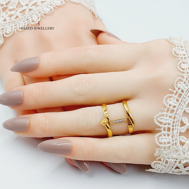 21K Gold Zircon Studded Nail Ring by Saeed Jewelry - Image 4