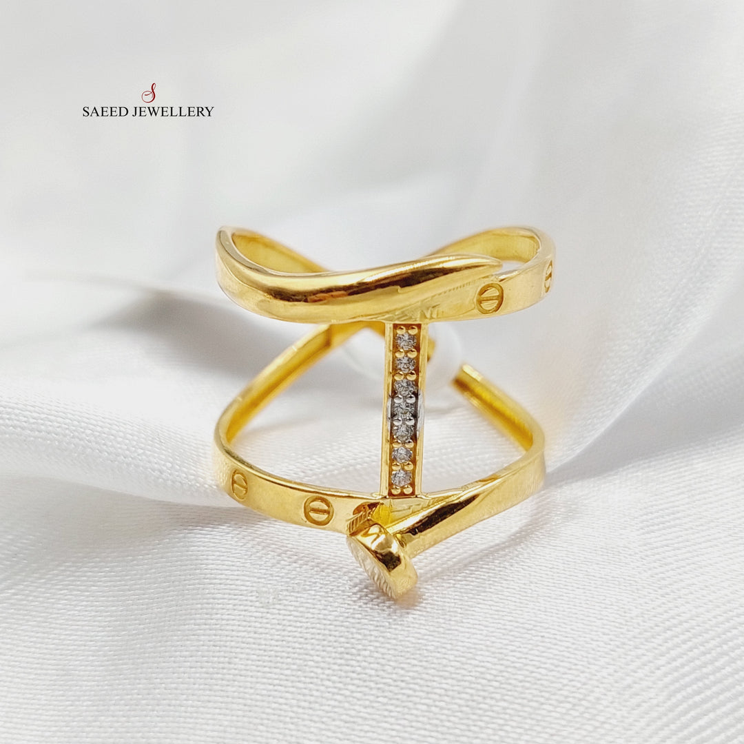 Zircon Studded Nail Ring  Made Of 21K Yellow Gold by Saeed Jewelry-29109