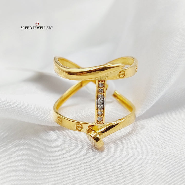 Zircon Studded Nail Ring  Made Of 21K Yellow Gold by Saeed Jewelry-29109