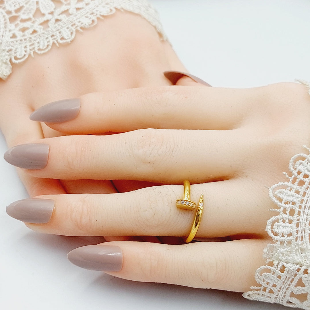 Zircon Studded Nail Ring  Made Of 21K Yellow Gold by Saeed Jewelry-29111