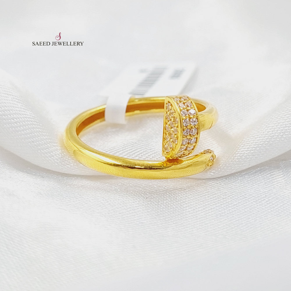 21K Gold Zircon Studded Nail Ring by Saeed Jewelry - Image 2