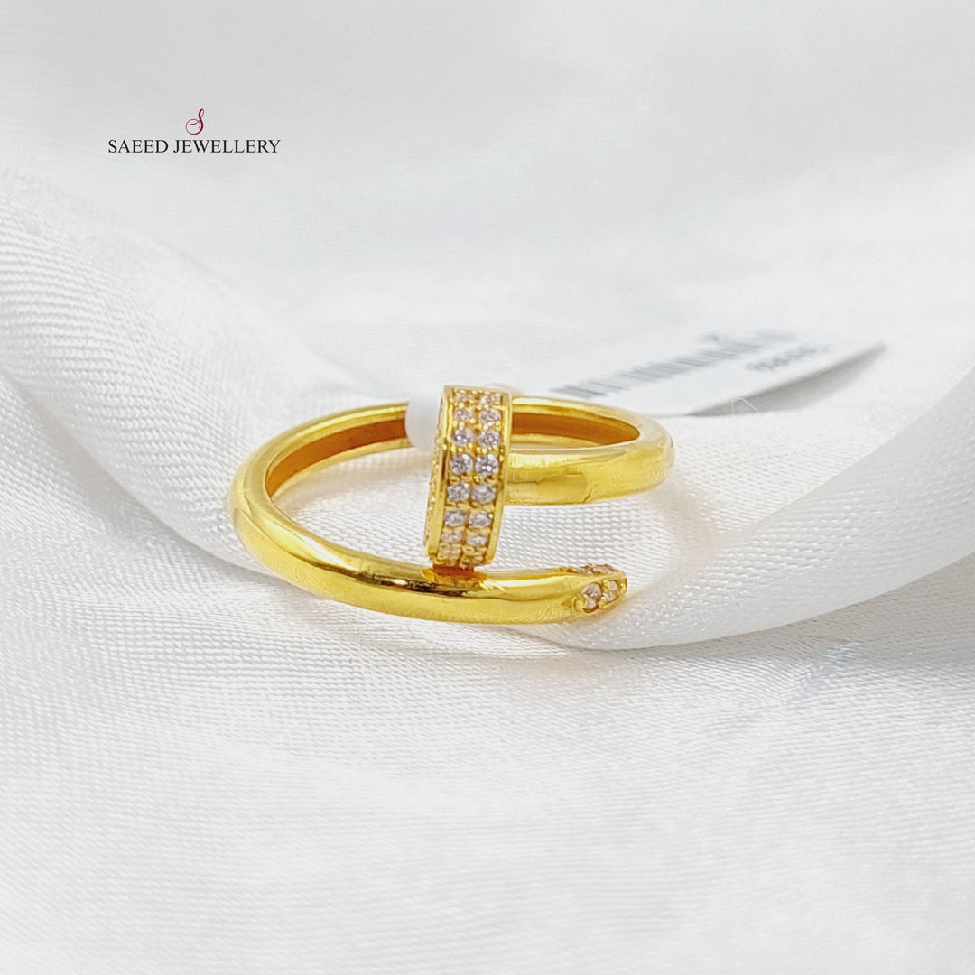 Zircon Studded Nail Ring  Made Of 21K Yellow Gold by Saeed Jewelry-30069