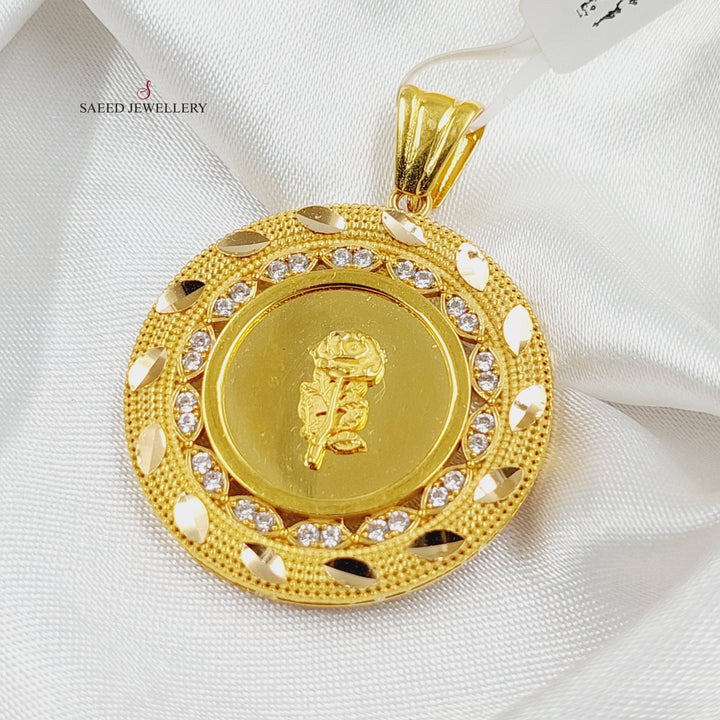 21K Gold Zircon Studded Ounce Pendant by Saeed Jewelry - Image 3