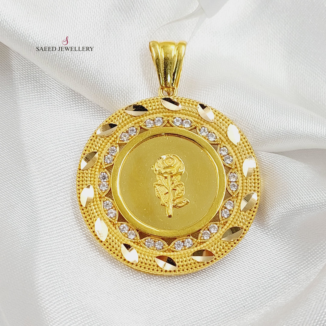 21K Gold Zircon Studded Ounce Pendant by Saeed Jewelry - Image 1