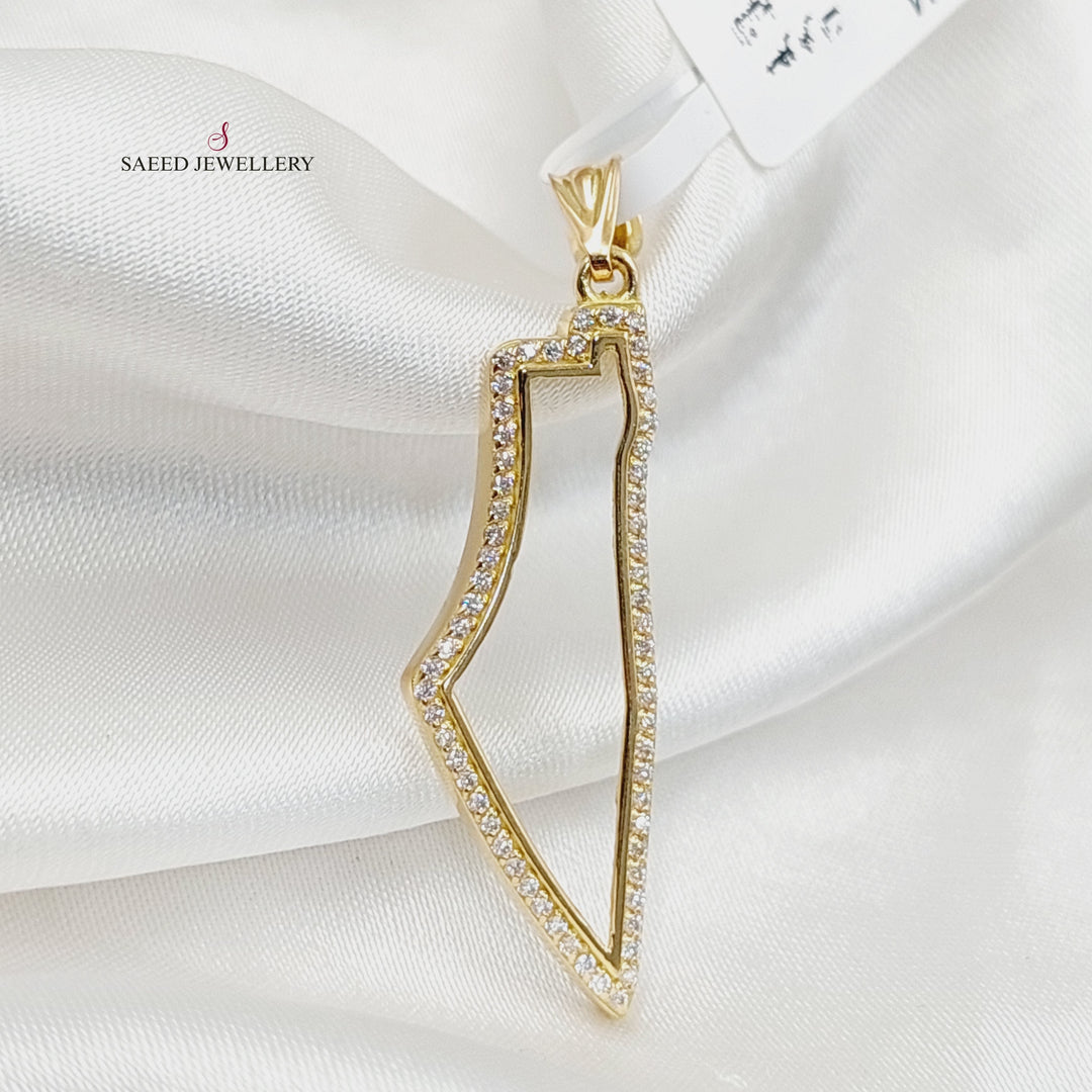 18K Gold Zircon Studded Palestine Pendant by Saeed Jewelry - Image 2