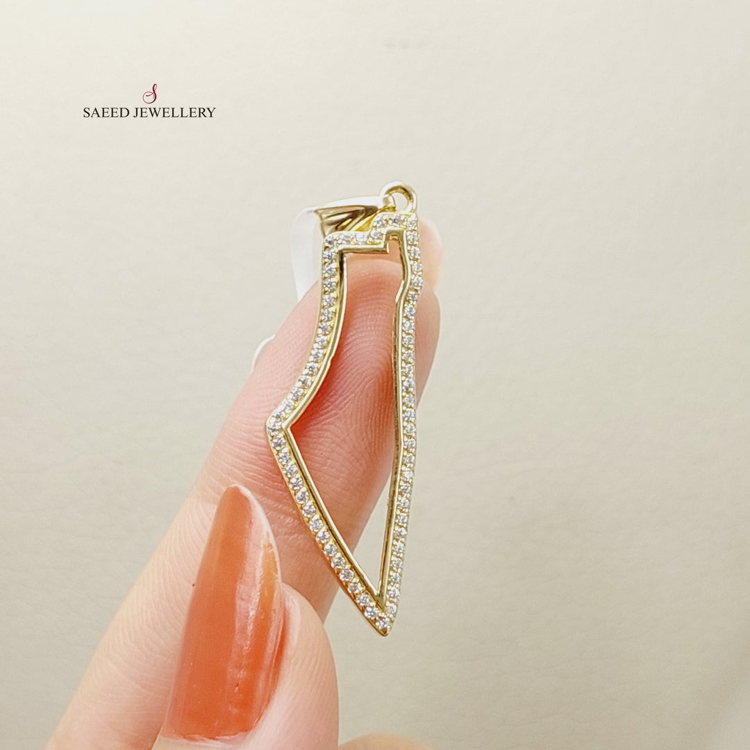 Zircon Studded Palestine Pendant  Made Of 18K Yellow Gold by Saeed Jewelry-29801