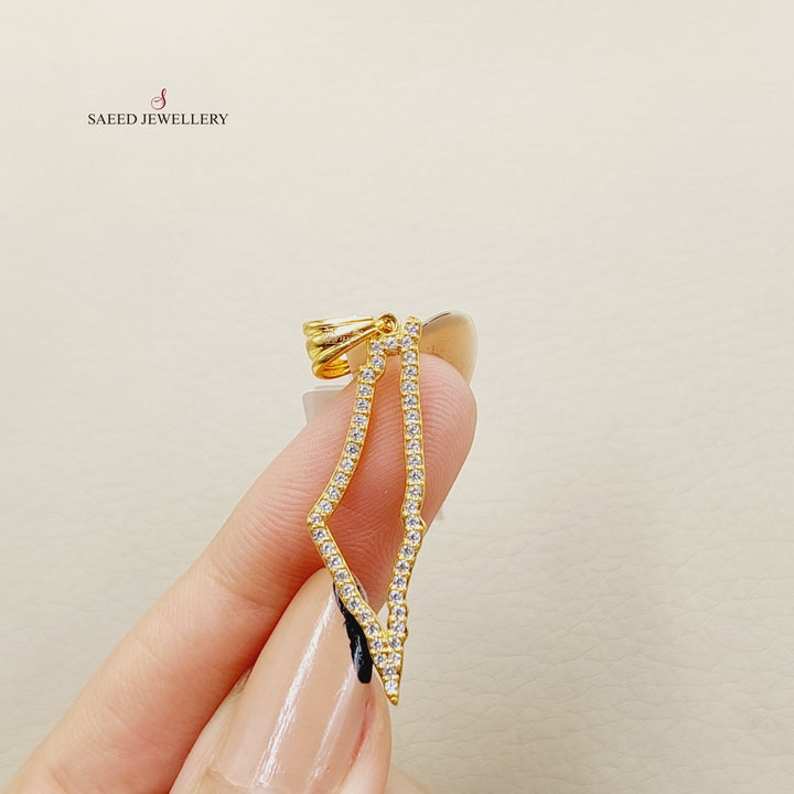 21K Gold Zircon Studded Palestine Pendant by Saeed Jewelry - Image 3