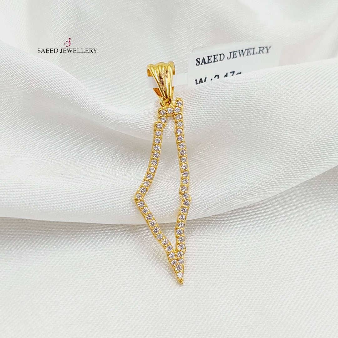 Zircon Studded Palestine Pendant  Made of 21K Yellow Gold by Saeed Jewelry-30818